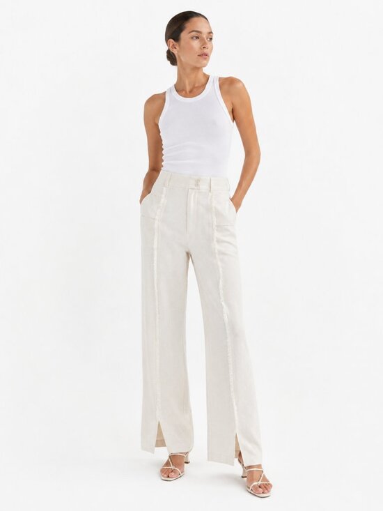 Aje Pants - AJE WHITE LINEN BLEND MARTINO TAPERED LEG FRAY PANTS - 4